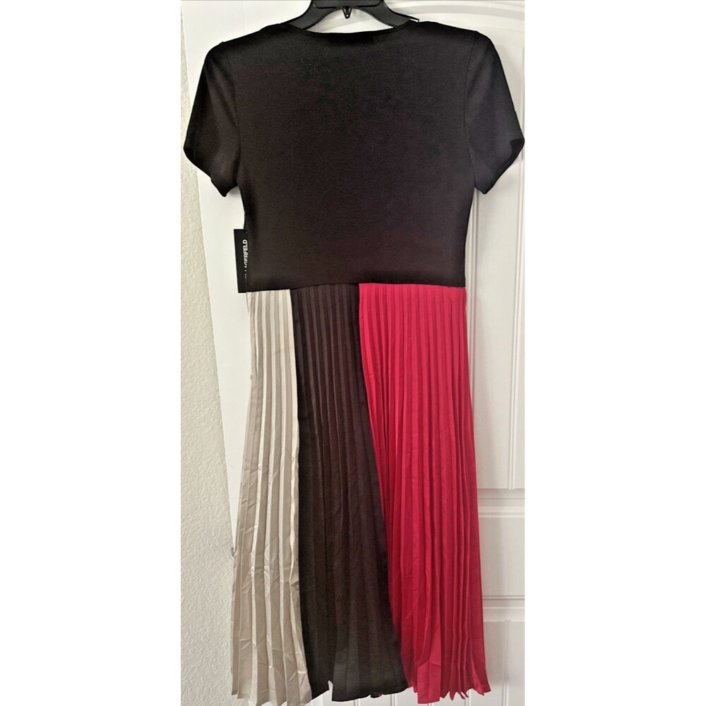 KARL LAGERFELD PARIS Women's Color blocked Pleated Midi Dress Black Multi 8 - Picture 7 of 7